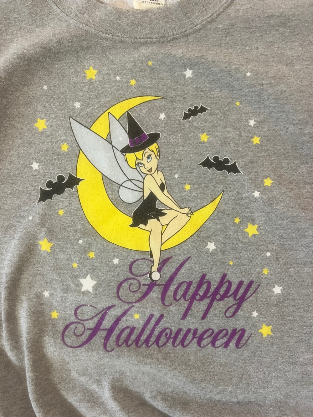 Disney Store Gray TINKERBELL Happy Halloween Crewneck Sweatshirt, Sz XL
